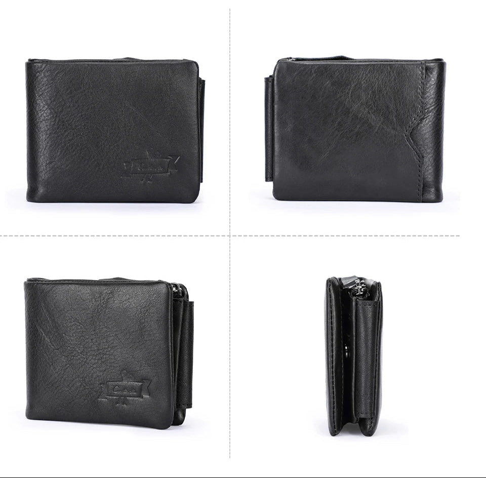 Portafoglio classico trifold in pelle per uomo - Con cerniera e tasca per monete
