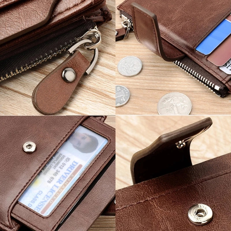 Portafoglio in pelle da uomo - Portacarte corto RFID con cerniera