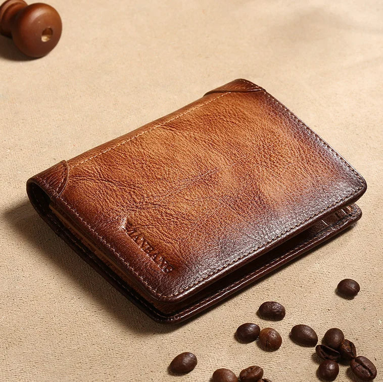 Portafoglio trifold da uomo in pelle con finestra per documenti e portacarte