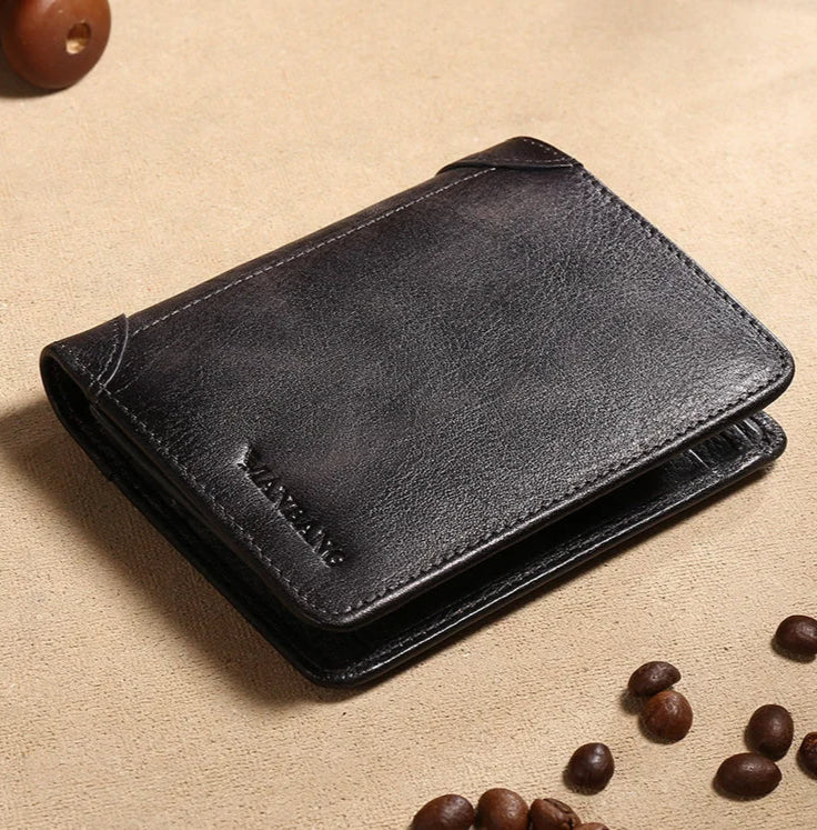 Portafoglio trifold da uomo in pelle con finestra per documenti e portacarte