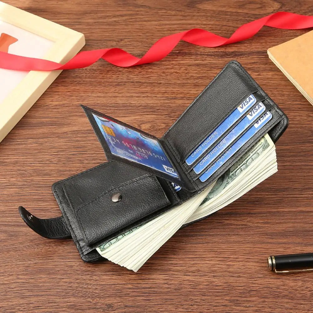 Portafoglio compatto da uomo in pelle - Design multi-carte con cerniera