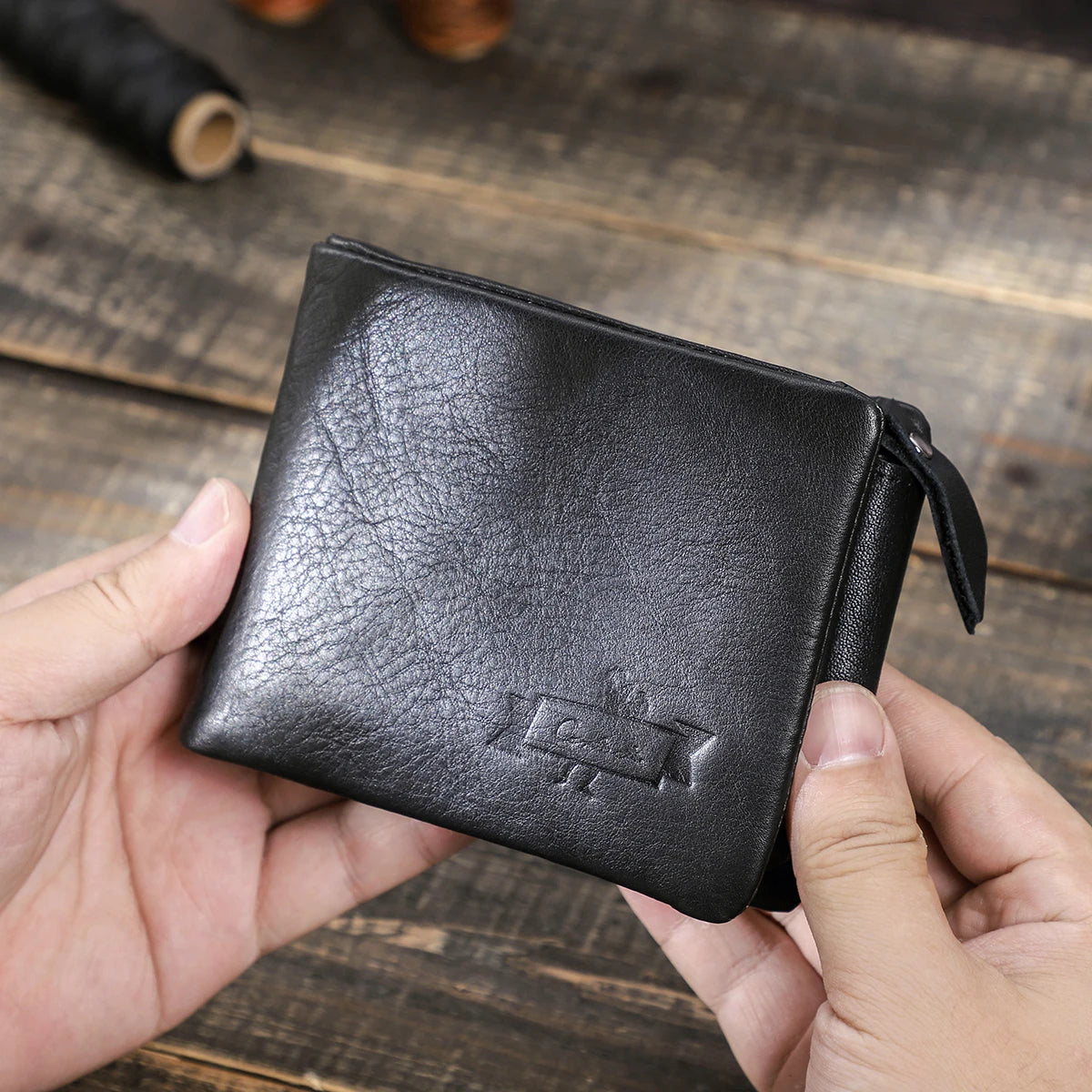 Portafoglio classico trifold in pelle per uomo - Con cerniera e tasca per monete
