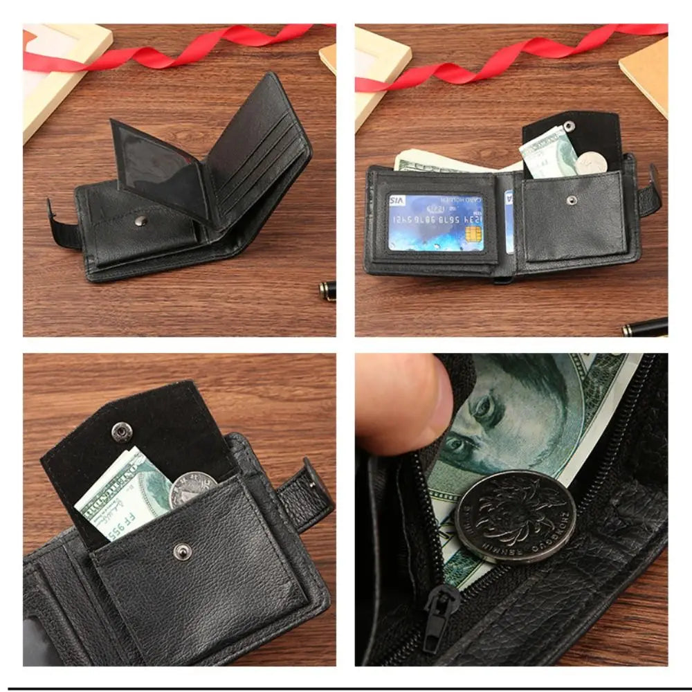 Portafoglio compatto da uomo in pelle - Design multi-carte con cerniera