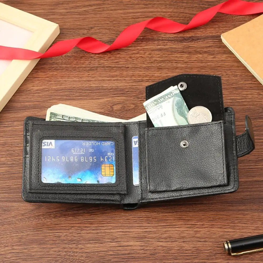 Portafoglio compatto da uomo in pelle - Design multi-carte con cerniera