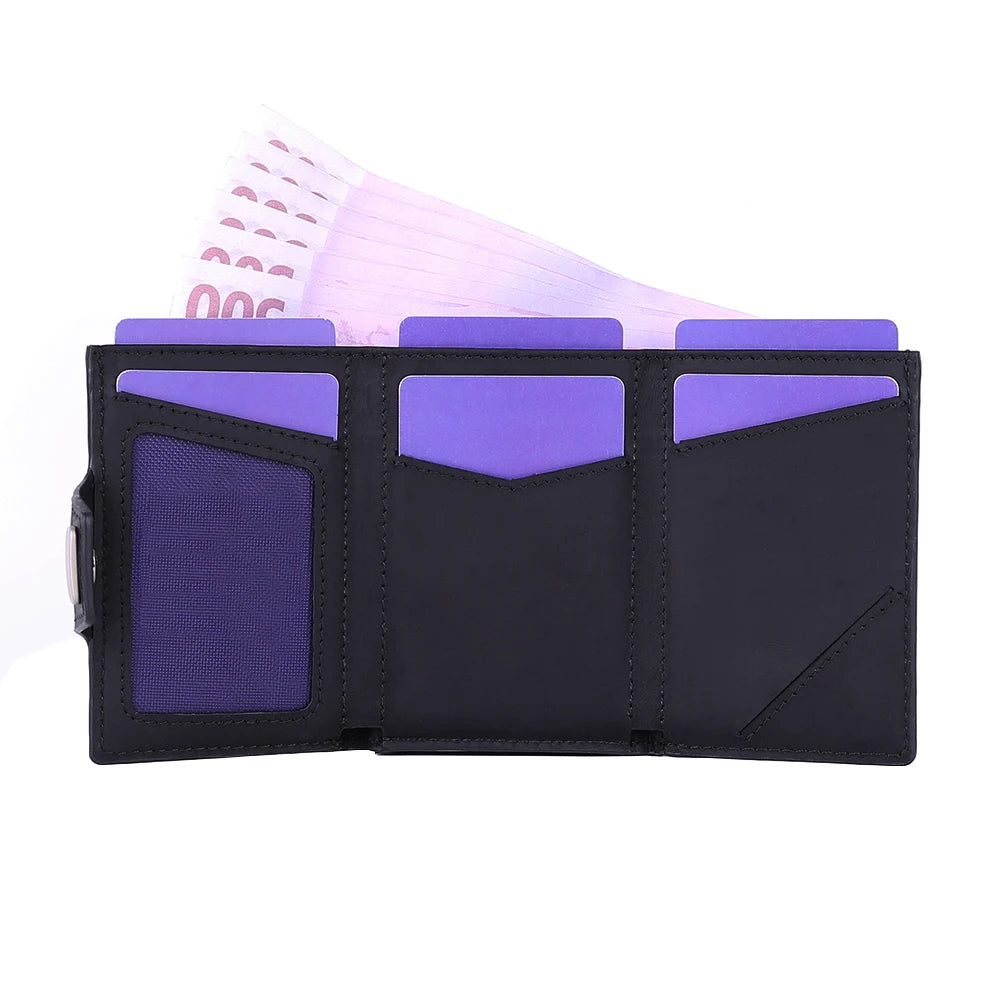 Portafoglio RFID Pop-Up da uomo - Portacarte sottile in alluminio e pelle