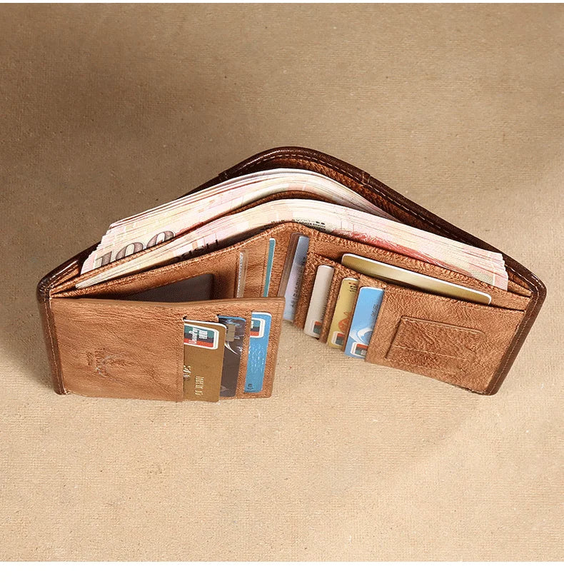 Portafoglio trifold da uomo in pelle con finestra per documenti e portacarte