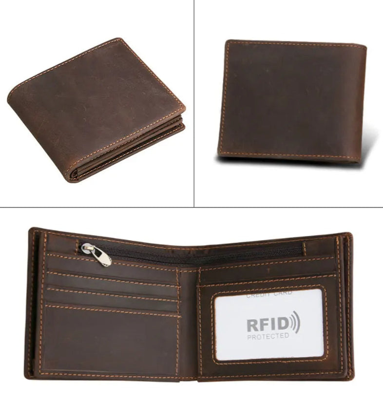 Portafoglio da uomo con blocco RFID - Bifold in pelle vintage