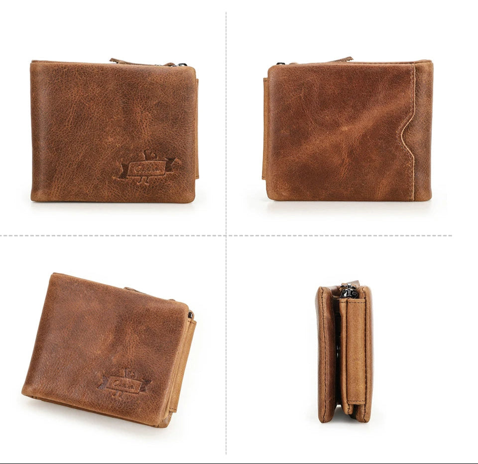 Portafoglio classico trifold in pelle per uomo - Con cerniera e tasca per monete