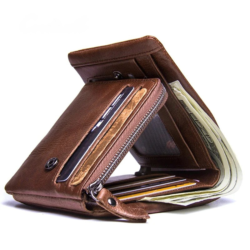 Portafoglio classico trifold in pelle per uomo - Con cerniera e tasca per monete