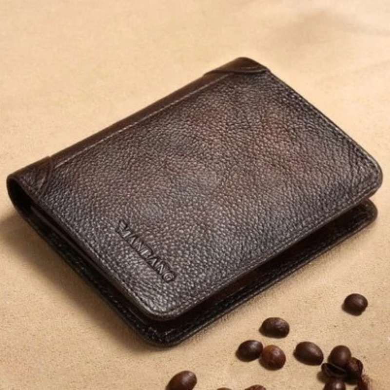 Portafoglio trifold da uomo in pelle con finestra per documenti e portacarte