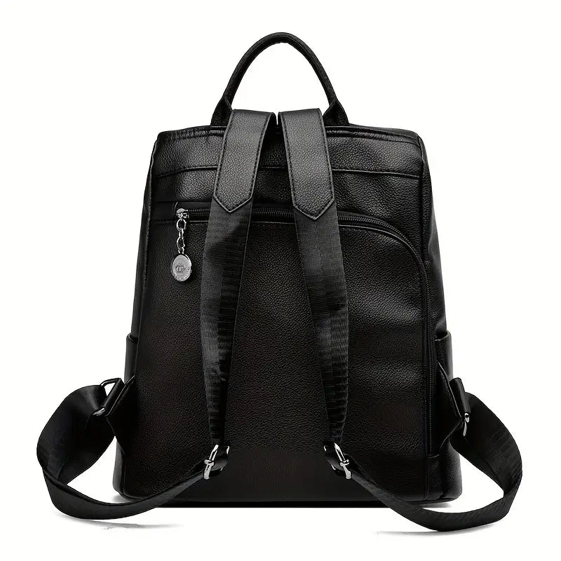 A stylish women's backpack with a sleek design, featuring a sturdy handle, adjustable shoulder straps, and side hooks for versatile carrying options. The bag has a smooth finish and a spacious main compartment, ideal for everyday use or travel.