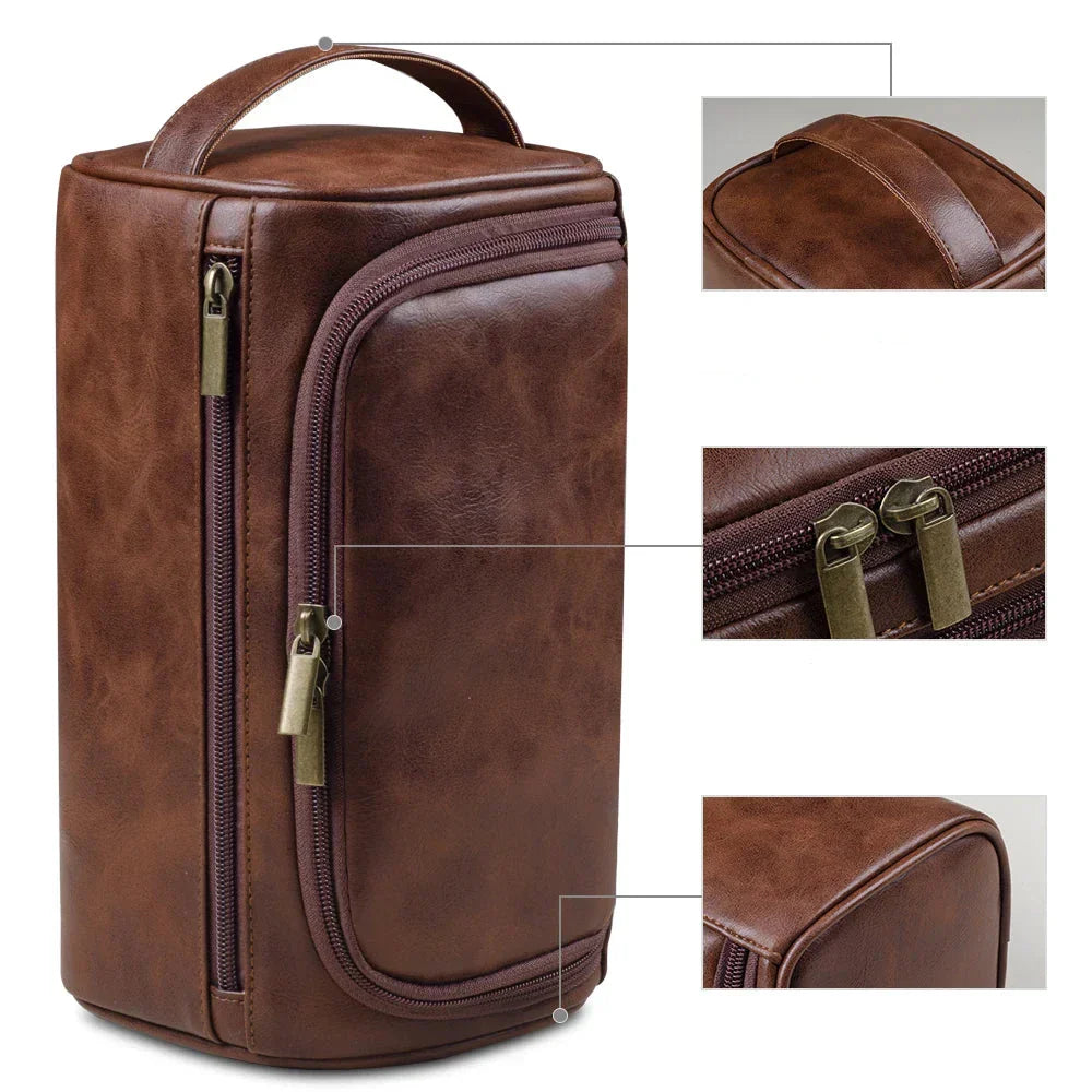  Stylish and compact toiletry bag with a durable design, featuring multiple zippers and a convenient handle for easy carrying, ideal for organizing essentials during travel.