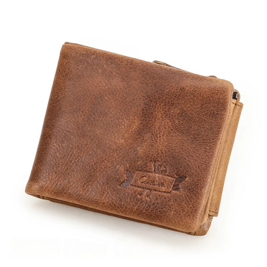 Portafoglio classico trifold in pelle per uomo - Con cerniera e tasca per monete