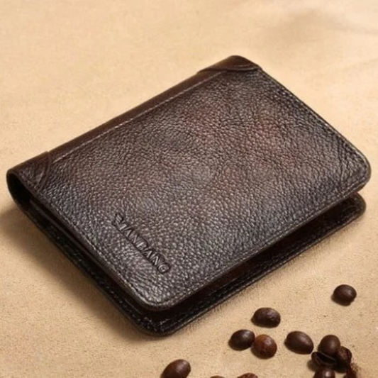 Portafoglio trifold da uomo in pelle con finestra per documenti e portacarte